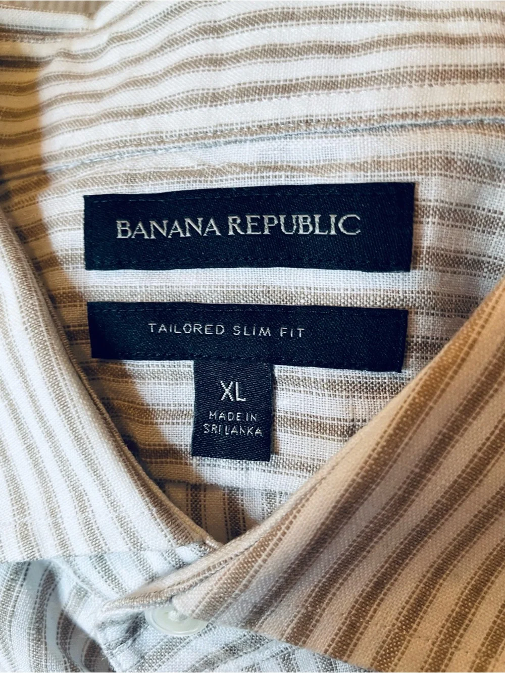 Banana Republic 100% Linen Shirt Brown Stripe Oxford Tailored Slim Fit Men's XL